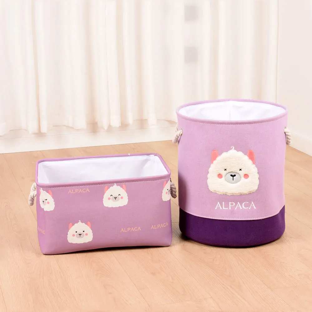 Foldable Girls Laundry Hamper Canvas Cartoon Alpaca Storage Basket for Kids Toys Clothes Laundry Basket for Home Organizer