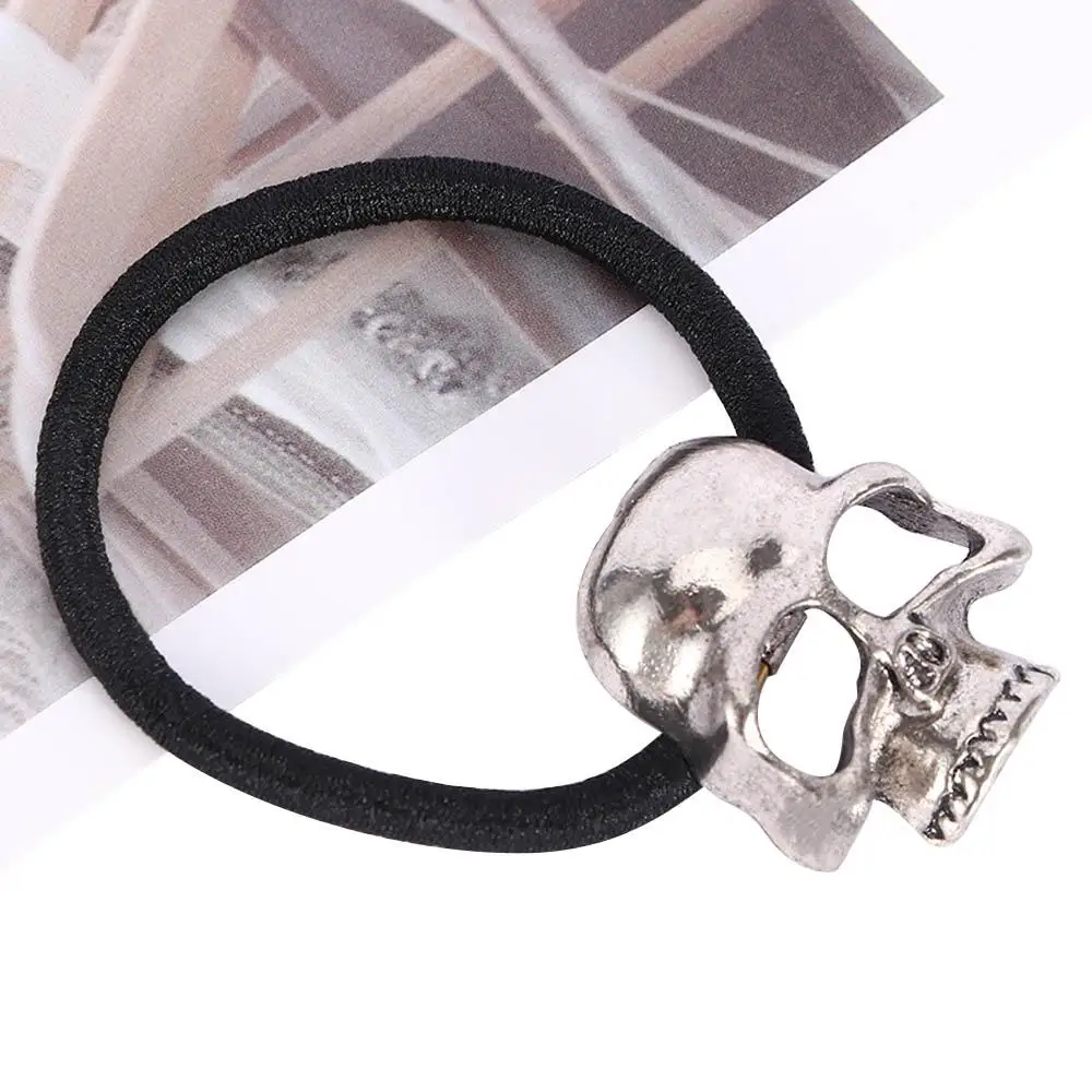Fashion Ponytail Rope Vintage Punk Women Elastic Hair Rope Hairband Metal Skull