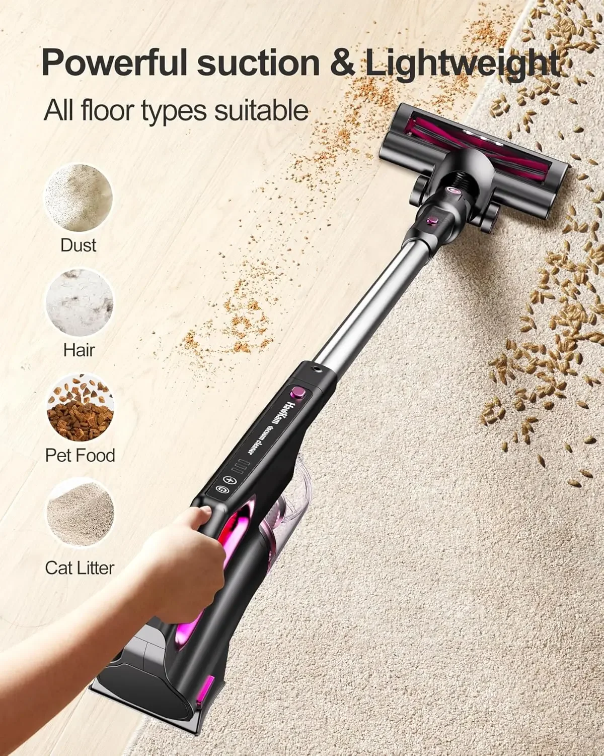 Cleaner with 2200mAh Detachable Battery, Telescopic Wand, 7 in 1 Lightweight Stick Vacuum, Rechargeable Electric