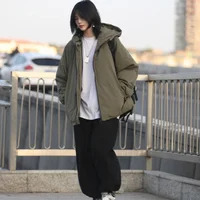 Preppy Padded Jacket Japan Style Thickened Plush Zipper Parkas Women's College Men's and Women's Warm Hooded Loose Winter Coat 4