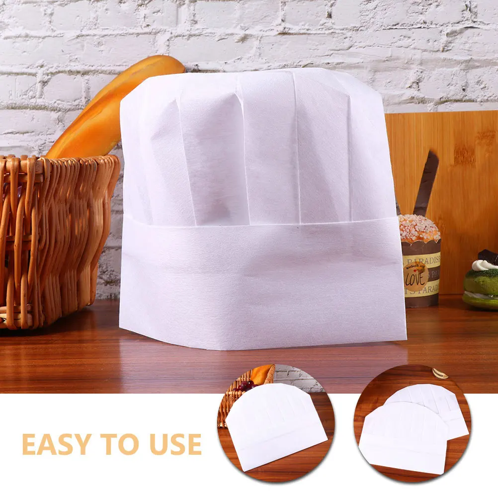 Gorros de Chef de papel de 12 Uds., gorros de cocina desechables transpirables de estilo Simple para sombrero de panadero de rol de Chef