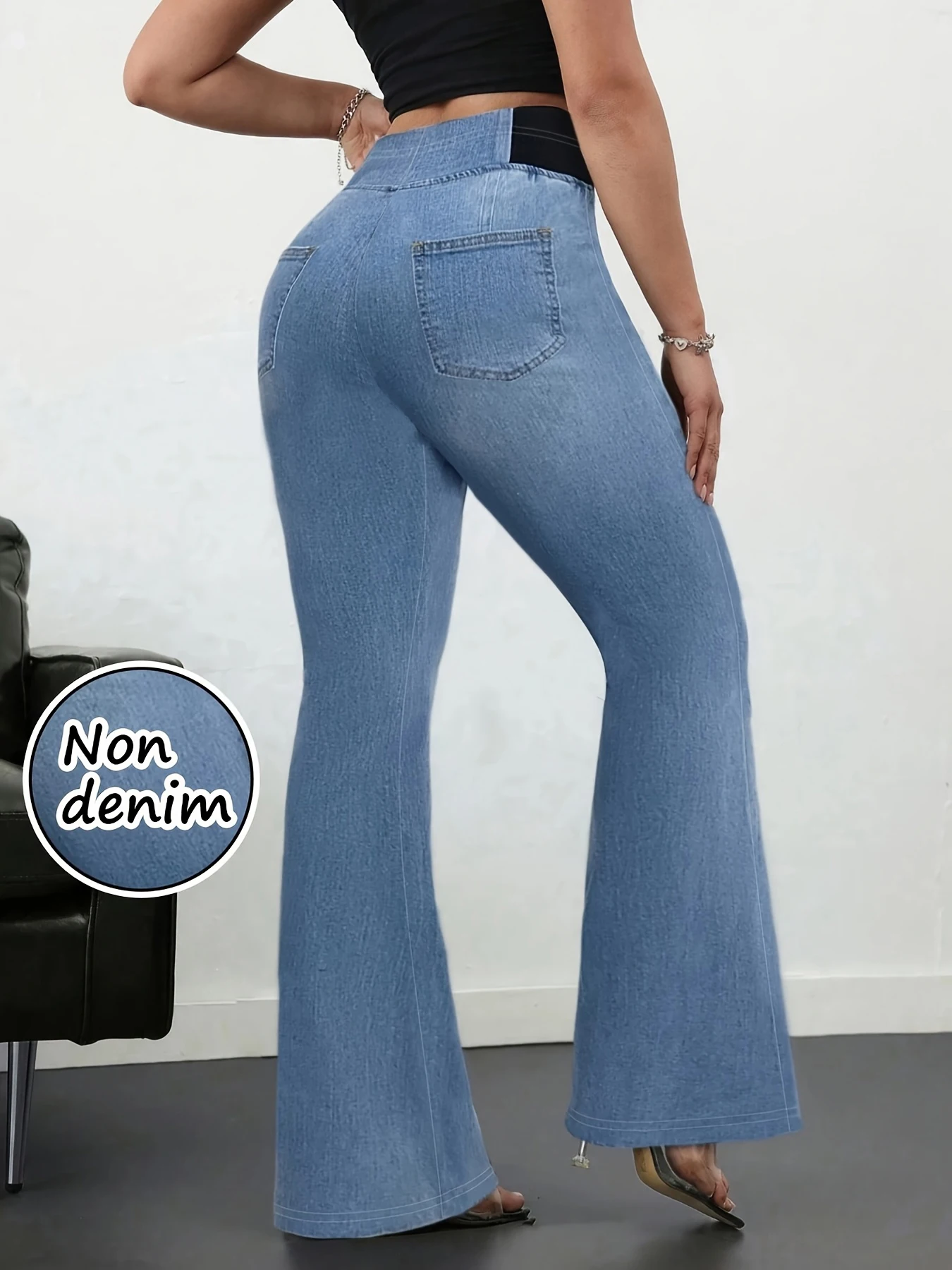 Summer Leggings Denim Print Flared Pants Yoga Long Pants Moisture-wicking Soft Breathable Fashion Streetwear
