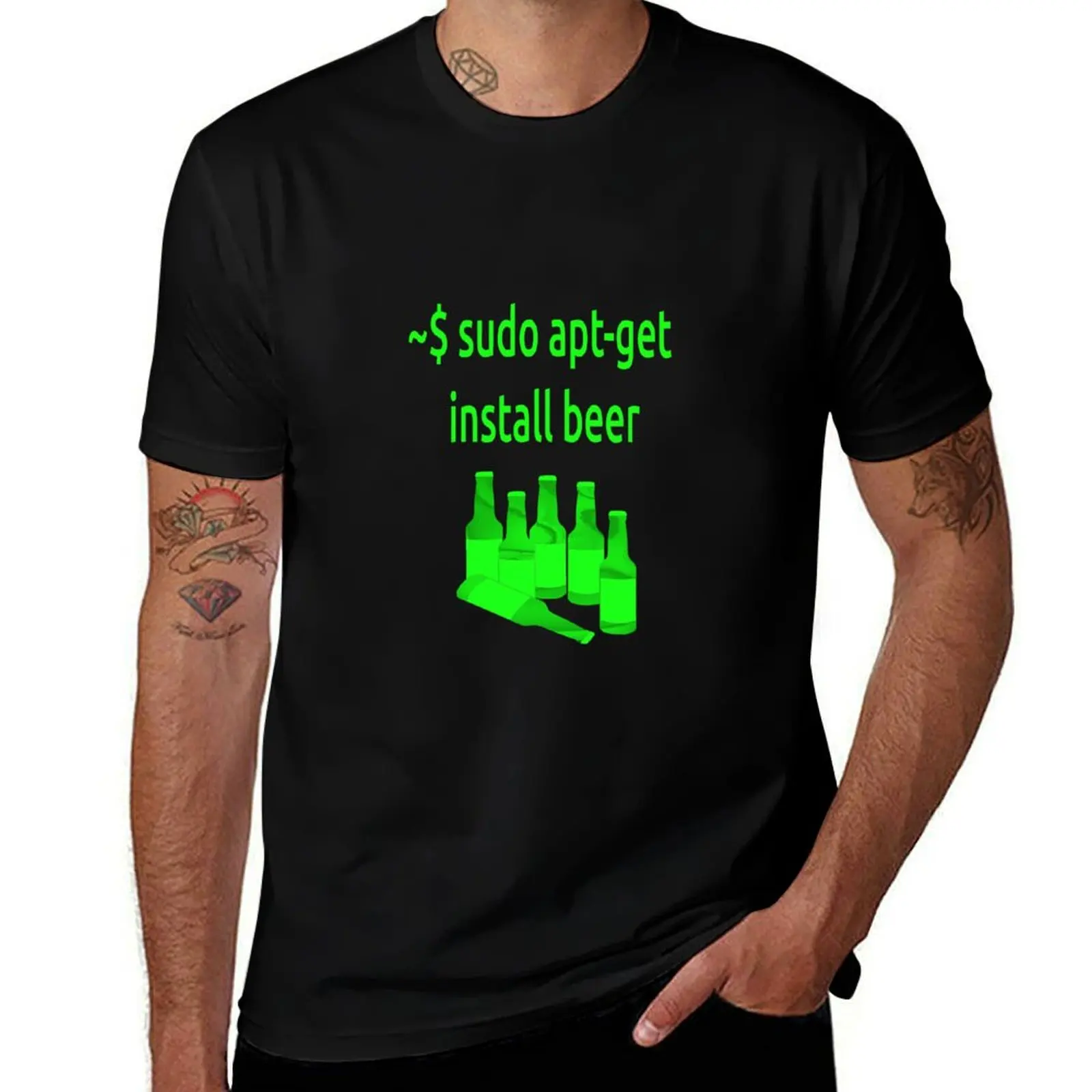 Linux sudo apt-get install beer T-Shirt Large Size Casual Tee Shirt