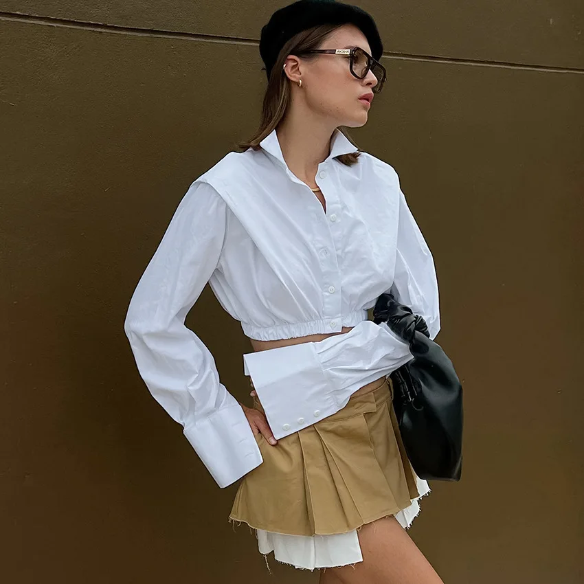 

Women Clothing 2023 Spring Autumn New Fashionable Temperament Women French Style Short Shirt Cotton Long Sleeved White Shirt