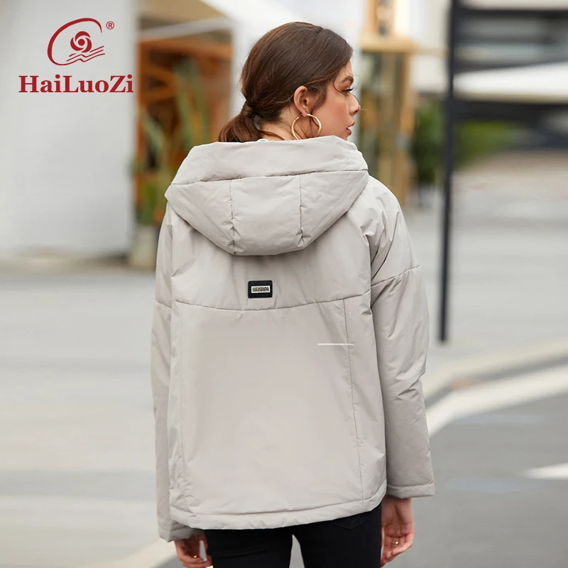 HaiLuoZi 2022 New Women\'s Jacket Spring Women Casual Short Coat Fashion Splicing Warm Brand Female Hooded Bio Cotton Parkas 7871