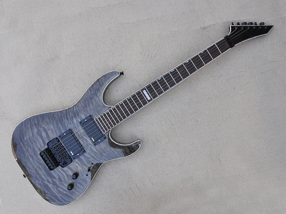 Transparent Black Electric Guitar with Tremolo,Rosewood Fretboard,Quilted Maple Veneer,Customize Logo/Color Available