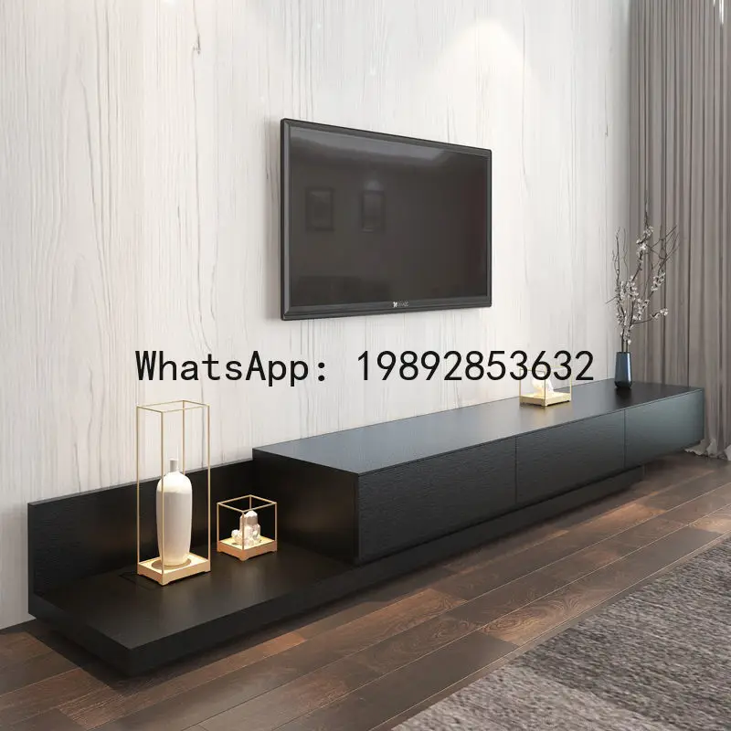 CZ TV Cabinet and Coffee Table Set Black Walnut Color Extendable TV Stand Modern Simple Small Apartment Floor Cabinet