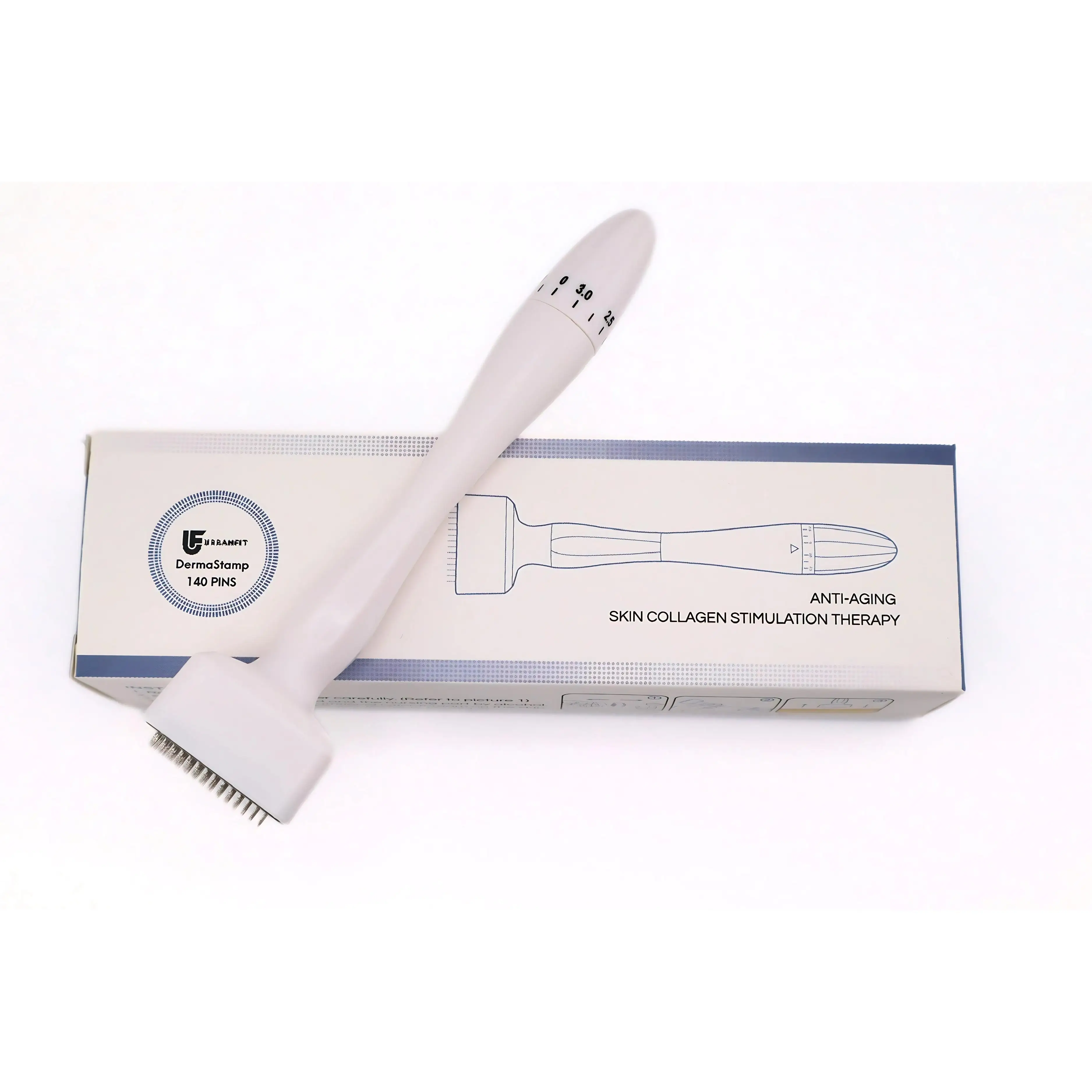 Professional Titanium Derma Stamp 0.25mm Microneedling Tool Face Skin Care Hair Beard Growth Ergonomic Micro Needle Roller Portable Beauty Device White view 2