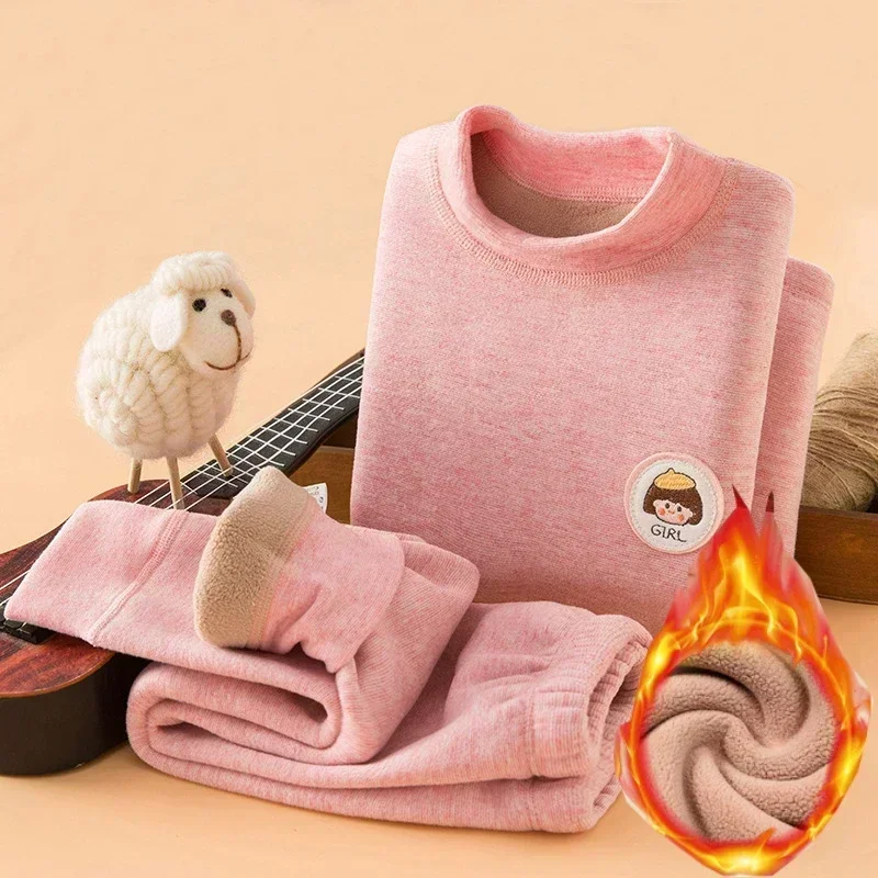 Children Underwear Thermal Set Winter Fleece Thick Girls Long Johns 2 To 14 Y Soft Teens Boys Loungewear 2-Pieces Kids Pajamas