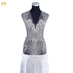 FZD 1 PIECE Elegant Handmade Big Size AB Color Rhinestone Wedding Patch Crystal Dress Patch Bodice Applique for T Show Clothes