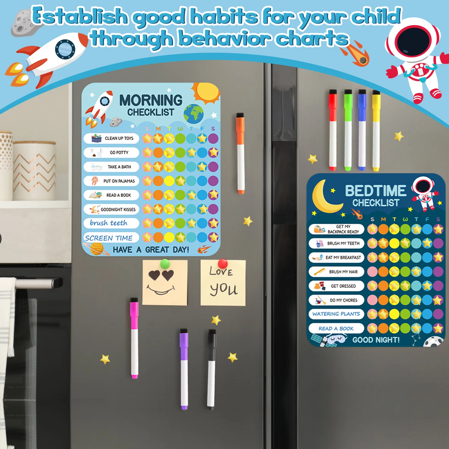 Frigorífico Adesivo do Espaço Exterior, Vida Noturna Infantil, Mesa Magnética, 154 Conjuntos, Hábito Formar, Faixa de Registro de Mensagem