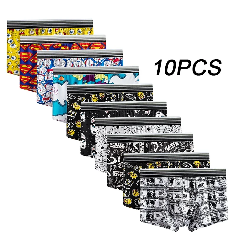 10 Pcs Fun Men's Boxer Cow Milk Silk Fashion High Quality Men's Boxer Ventilation Cool Refreshing Quick Drying Men' Boxer