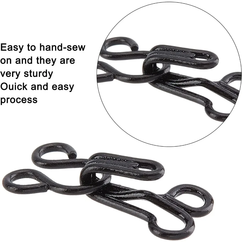 90 juegos de ganchos de costura y cierre de ojos, 3 tamaños, ganchos de hierro para sujetador, repuesto con caja de plástico para ropa, chaqueta, falda, pantalones