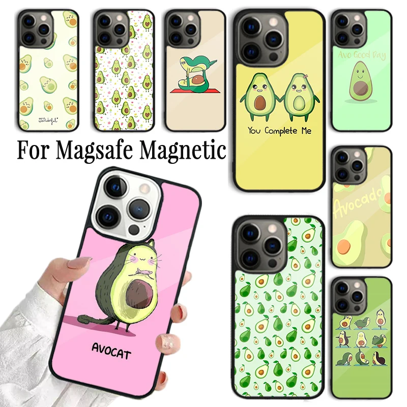 

Чехол для телефона для iPhone 16, 15, 14, 13, 12, Mini 11 Pro Max Plus Magsafe, магнитный чехол для беспроводной зарядки, авокадо, милый мультяшный фрукт
