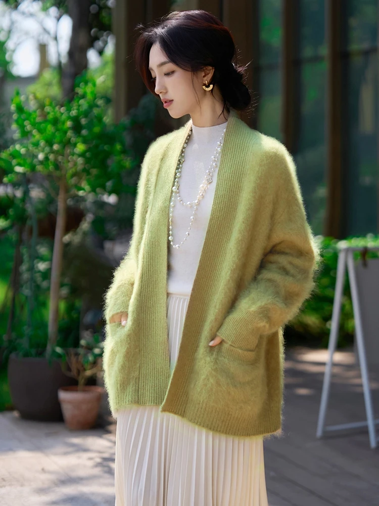 

Women's Grace Casual Loose Cardigan Improved Craft 100% Merino Wool Knitted Sweater Autumn Winter Warm Soft Chic Clothing Tops
