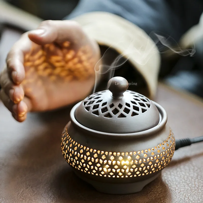 Electronic Incense Burner Ceramic Indoor Essential Oil Incense Powder Night Light Temperature Control and Regular Heating Censer
