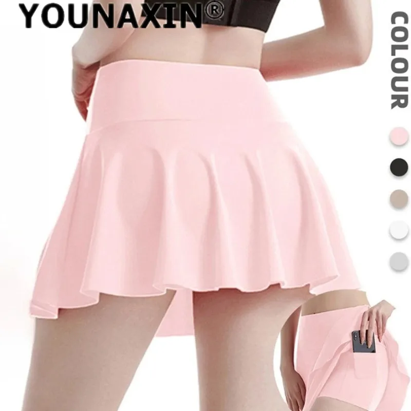Women's Sports Tennis Skirt With Pocket High Waist Lifting Fitness Skirt Anti-exposure Training Pleated Yoga Skirt S M L XL 2XL