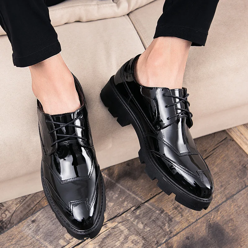 Men Black Derby Shoes PU Thick Soled Professional Classic Daily Comfortable Business Men Shoes
