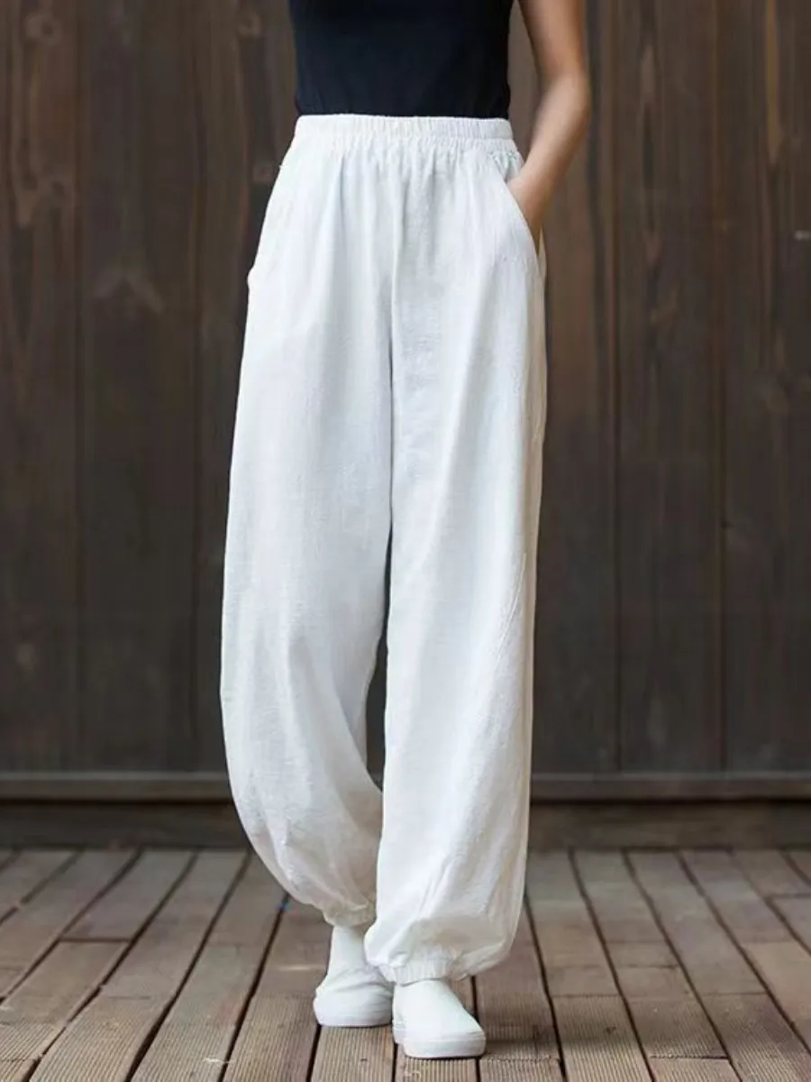 

Loose Fit Cotton Linen Lantern Pants Summer New Style Casual Loose Elastic Waist Cuffed Thin Carrot Pants Men's Fashion