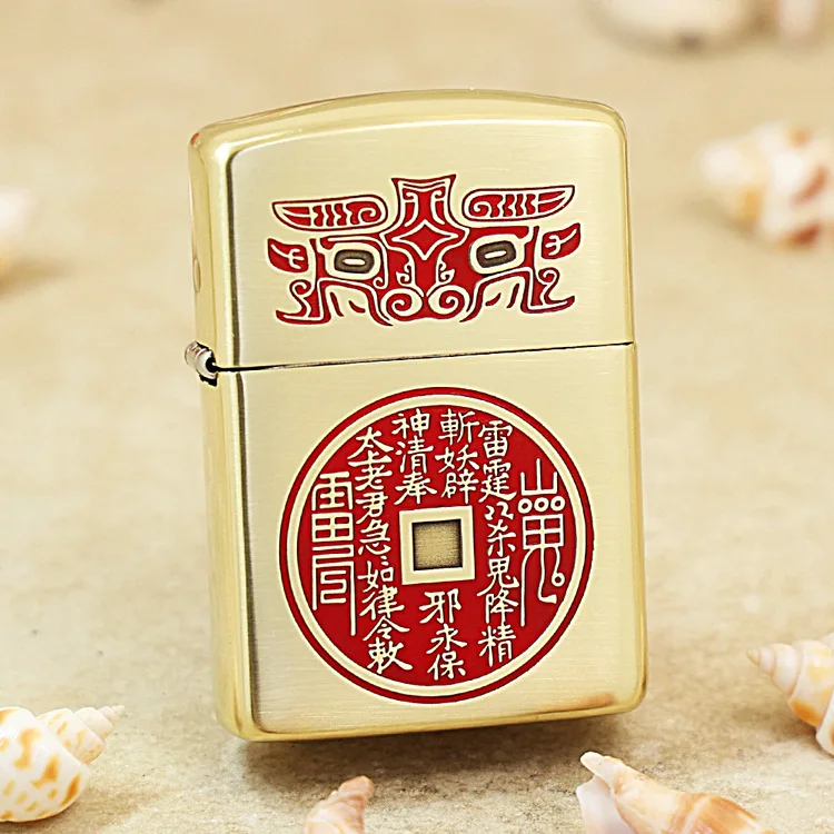 

Genuine Zippo Chinese Ghost Money oil lighter copper windproof Kerosene lighters Gift with anti-counterfeiting code