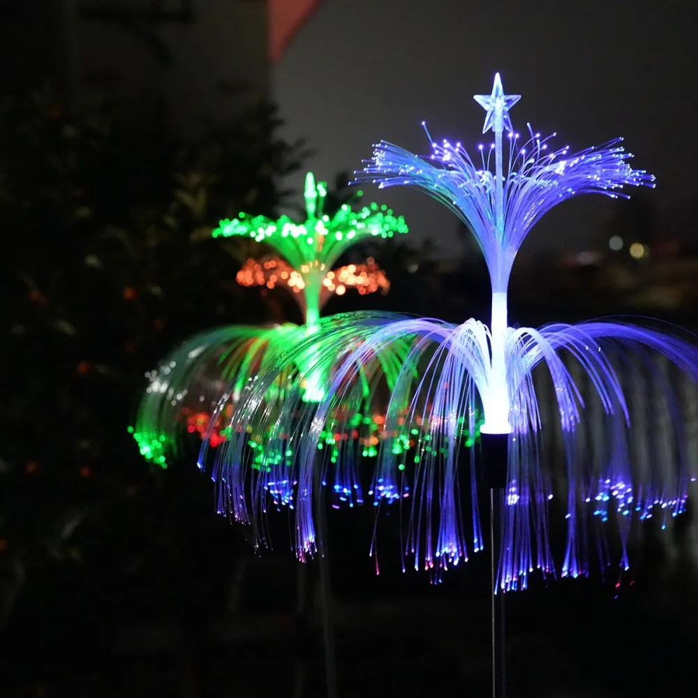 

1 шт., солнечная красочная оптоволоконная лампа-медуза, меняющая цвет, подходит для виллы, сада, двора, ландшафтного украшения