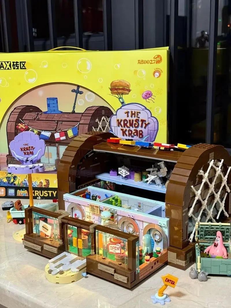 مكعبات بناء مطعم AREAX Brick Zone SpongeBob Krusty Krab، هدية لعبة لعيد ميلاد الأولاد والبنات