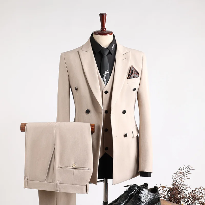 Elegant Men Slim Fit Outfits Wedding Banquet Groomsman High-end Luxury Tuxedos Fashion Prom Male Blazer Vest Pants 3 Pieces Sets