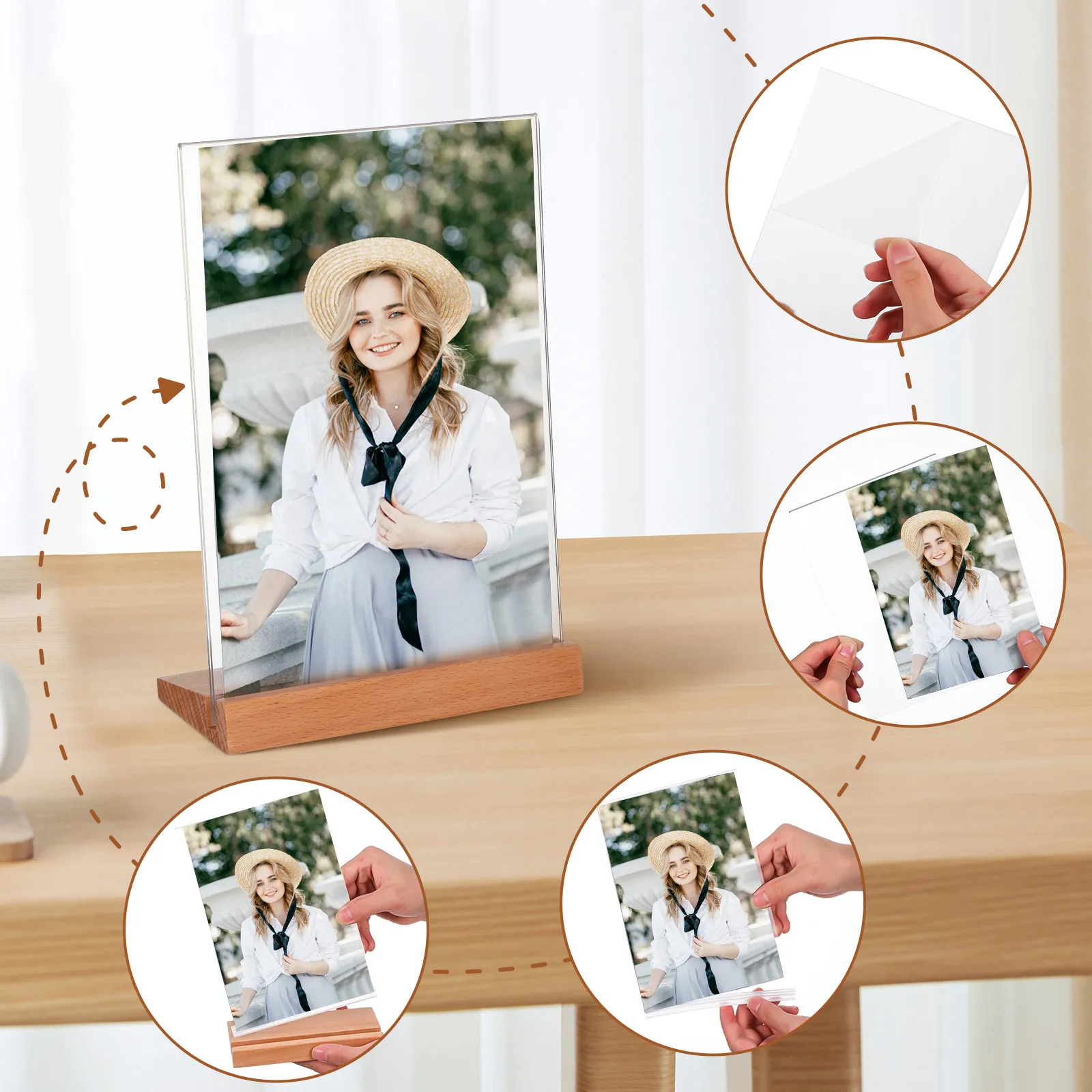 2Pcs Acrylic L Shape Table Sign Holder with Rustic Wood Base Slanted Angle Display Stand for Retail Stores Offices Events