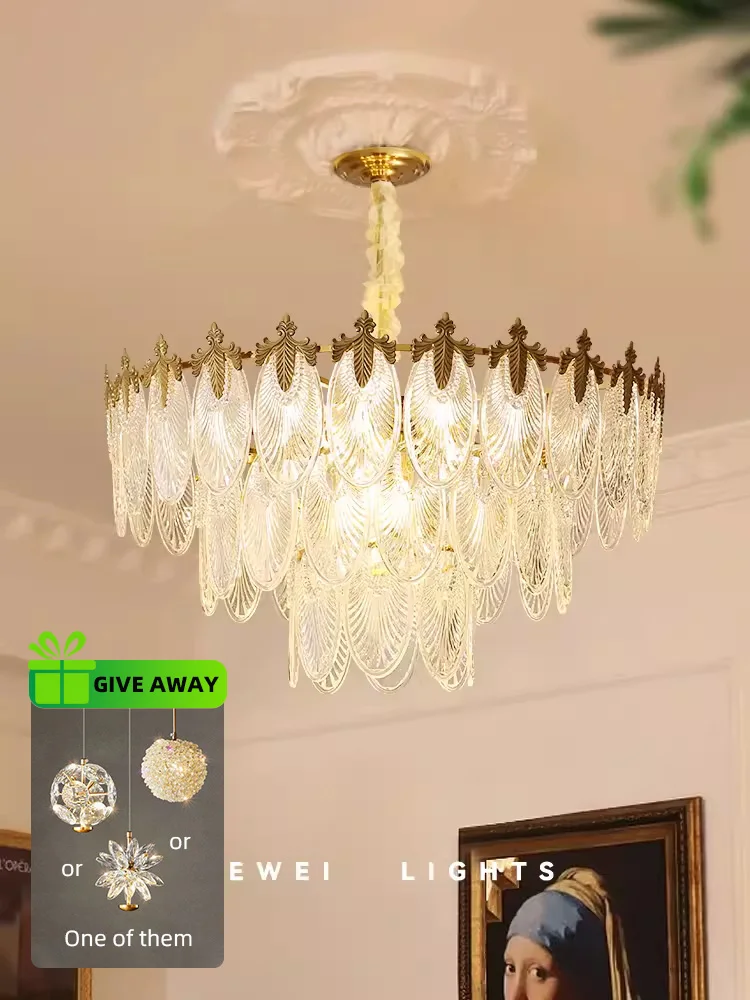 

Modern Crystal Living Room Chandelier Nordic Simple Villa Light Bedroom Dining Room Lighting French Luxury Glass Leaf Chandelier