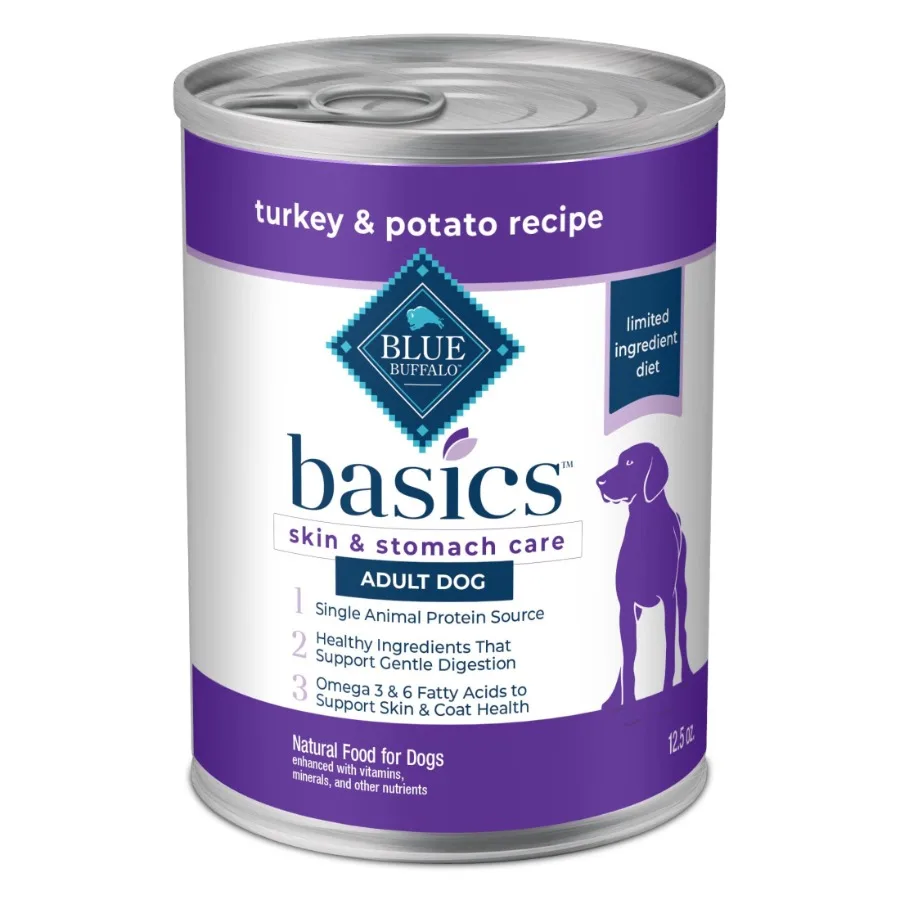 Basics Grain Free Adult Wet Dog Food, Skin and Stomach Care, Turkey, 12.5oz Can