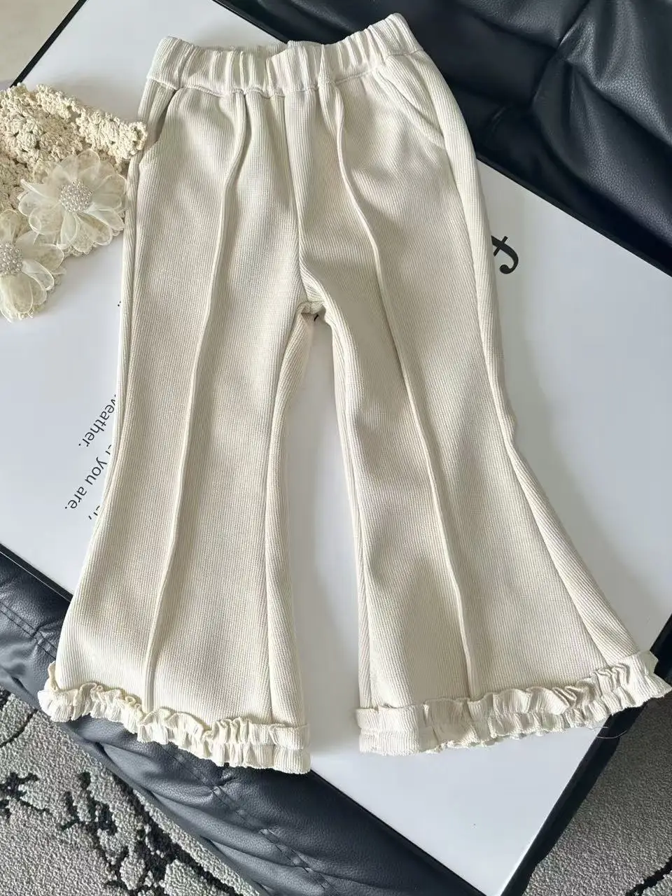 

Trendy Flared Pants Winter Faion Girls' Fce Lined Warm Trimmed Pure Color Long Trousers Children's All-Match Ele Sle