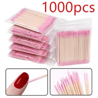 1000 Uds. Hisopo de algodón de madera para uñas, palos limpios, punta de brote, cabeza de algodón de madera, Corrector de detalle de manicura, herramienta artística para quitar esmalte de uñas