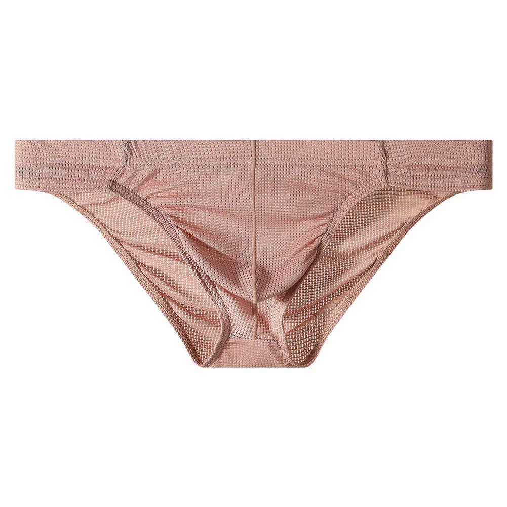 Men Mesh Translucent Underwear Brief Bulge Pouch Hollow Low-Rise Breathe See-Through Panties For Nightwear Intimate Wear