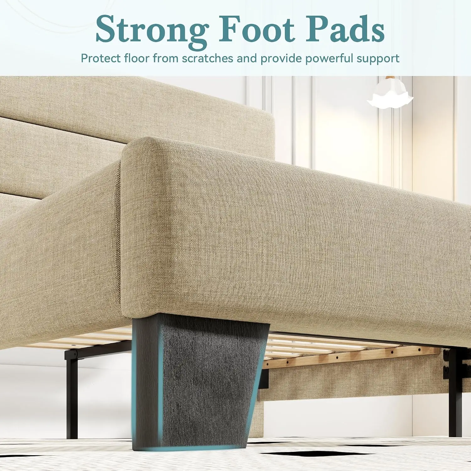 Queen Size Bed Frame with Headboard, Fabric Upholstered Platform Bed with Strong Wood Slats Support, Mattress, Customized - view 5