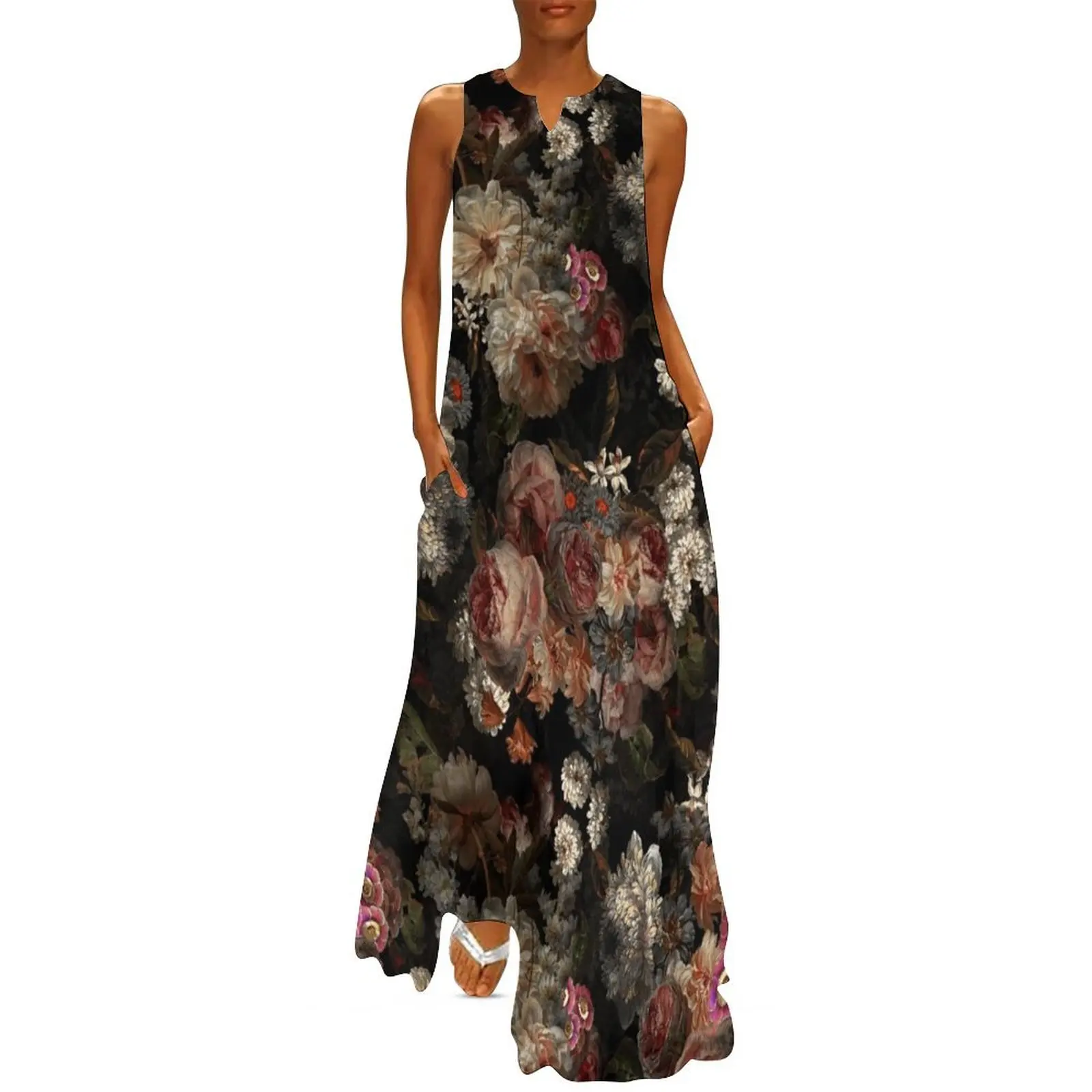 

Flemish Masters - Vintage Midnight Botanical Garden Pattern Long Dress dresses summer women's evening dresses 2025 Dress