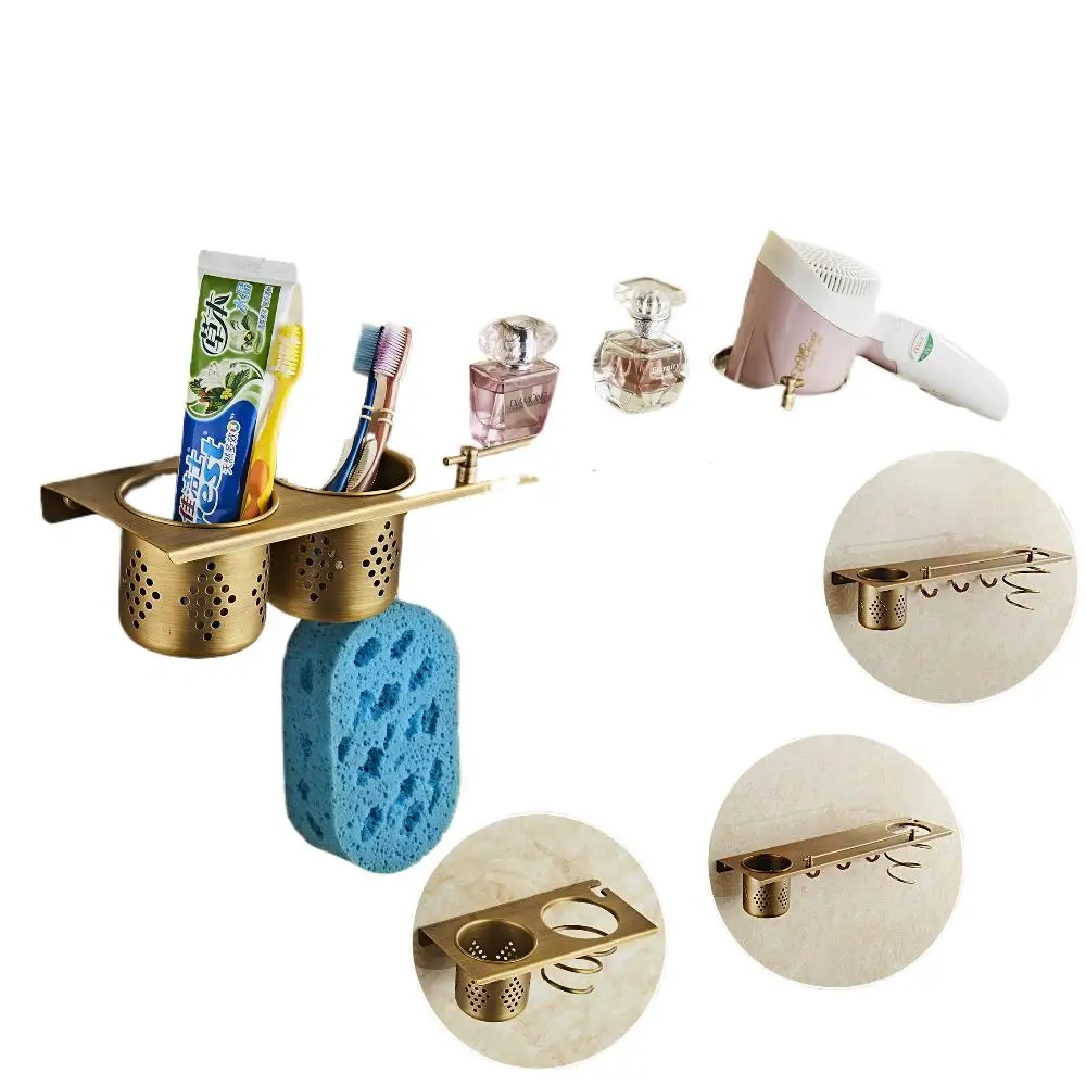 Настенный античный медный держатель для зубной щетки