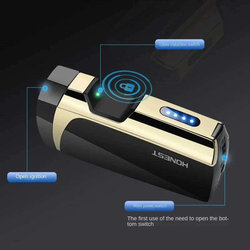 HONEST Metal Infrared Touch Sensing Electric Double Arc Lighter Outdoor Windproof Power Display Pulse Plasma USB Lighter