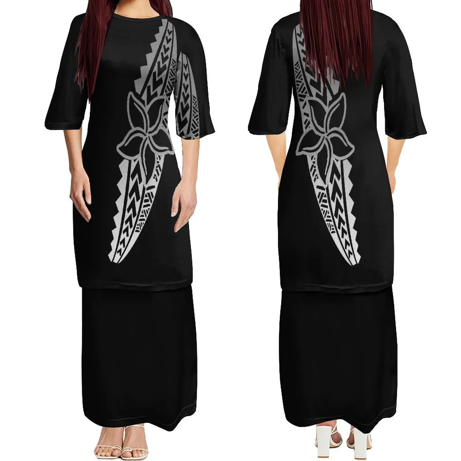 Women'S Crew Neck Dress Polynesian Islands Custom Pattern Puletasi Dress 2-Piece Set 