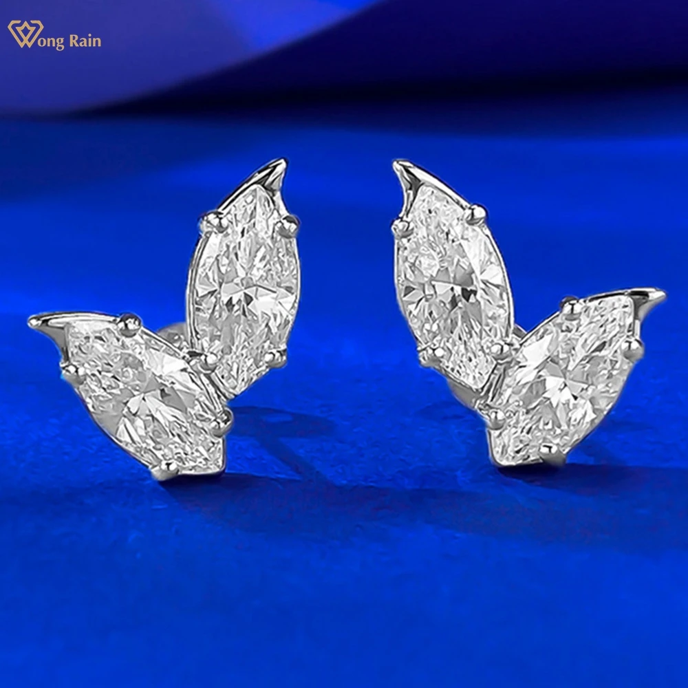 

Wong Rain Sparkling 925 Sterling Silver Marquise Cut 5*10 MM Lab Sapphire Gemstone Ear Studs Earrings Fine Jewelry Wholesale