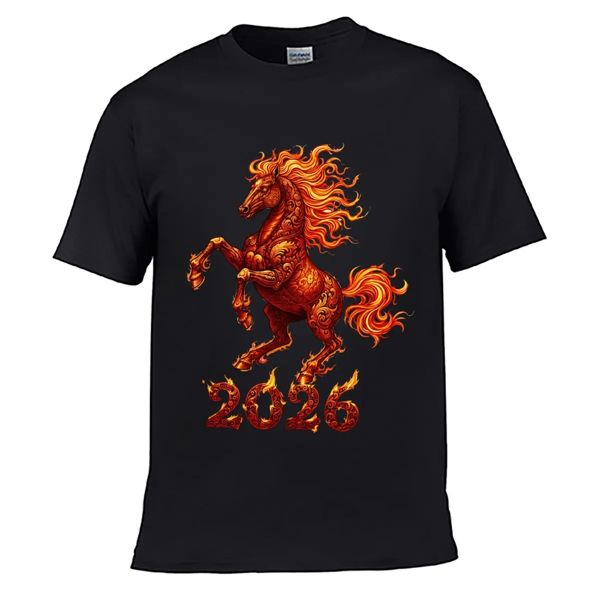 2026 Fiery Chinese Zodiac Horse Men Summer T-shirt Top