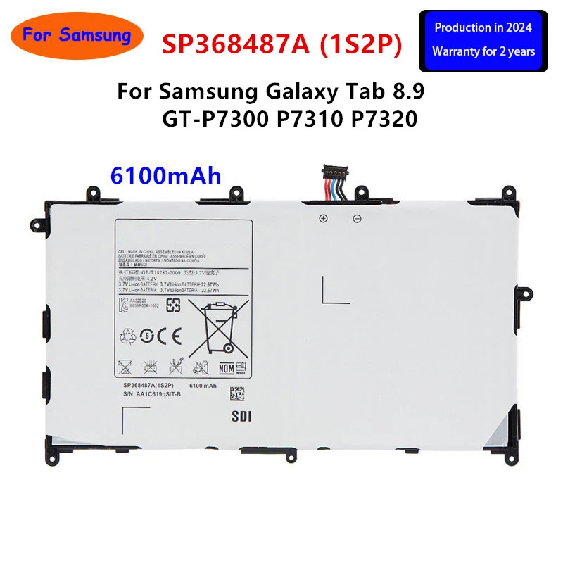 Bateria de Substituição do Tablet para Samsung Galaxy Tab, Novo, SP368487A, 1S2P, 6100mA, 8.9, GT-P7300, P7310, P7320