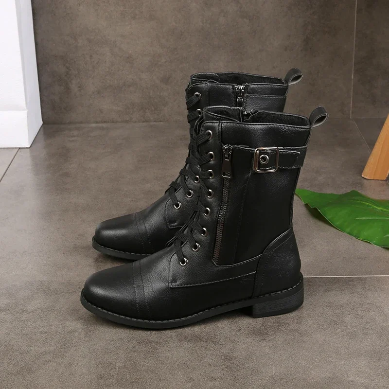 Women'sBoots Spring and Autumn New Retro Round Head Zipper Lace-up Shoes Casual Fashion Comfortable Thick Heel Doc Boots image 4