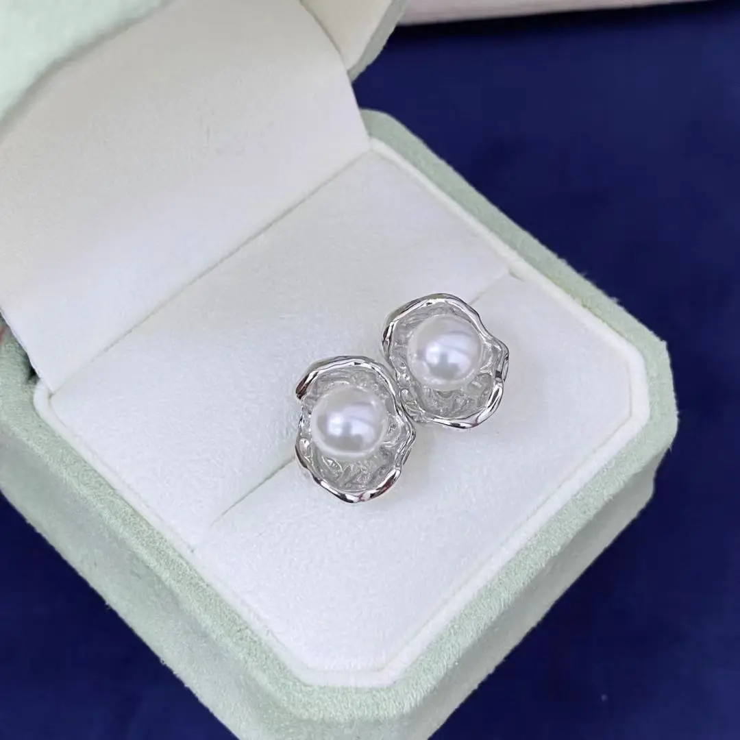 S925 Sterling Silver Earrings Mount Findings Settings Base Mounting Parts Accessory for 6-7mm Pearls