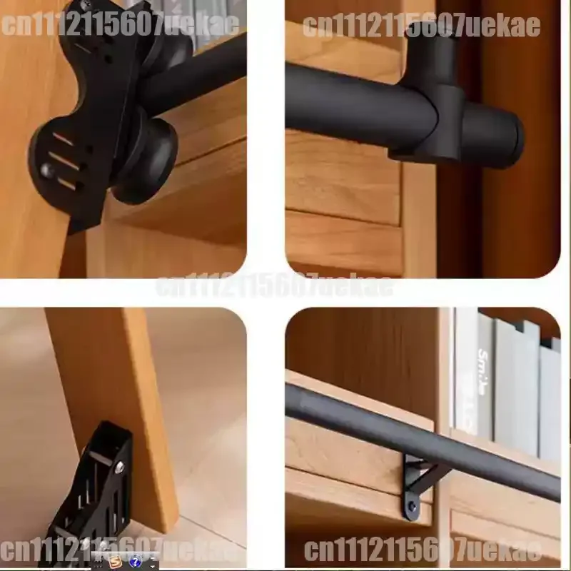 3.3FT(100cm) Retractable Sliding Library Hardware Kit – Round Tube Rolling Ladder Track, Floor Roller with Brake (No Ladder)