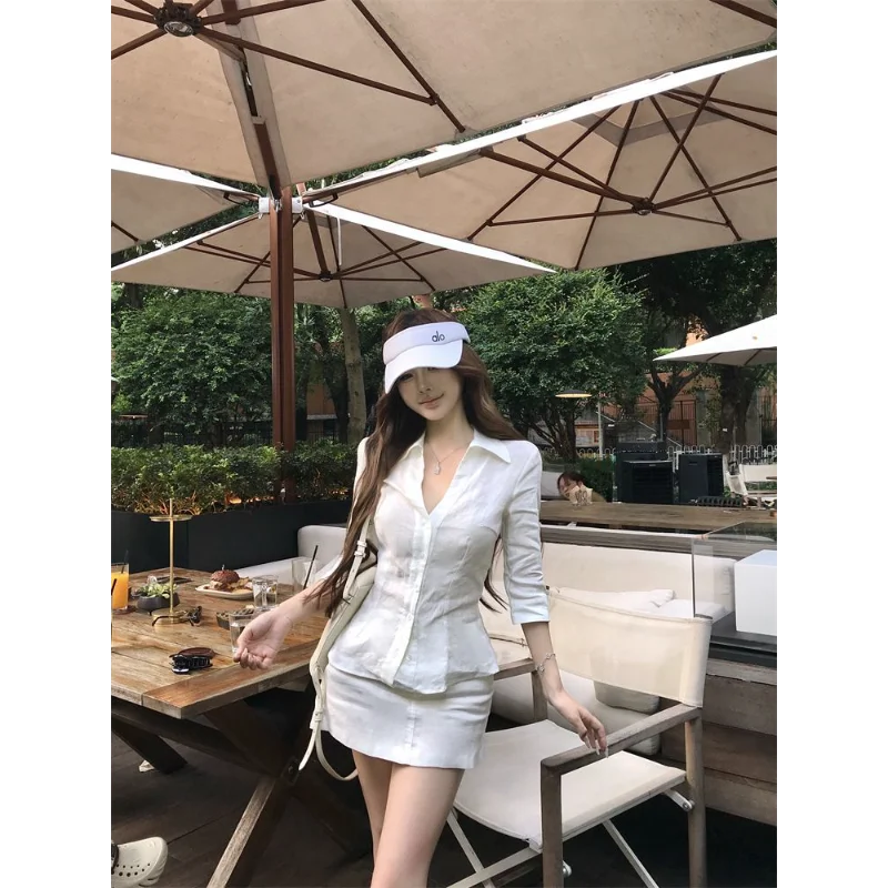 

White Tops Shirts Women's Clothing POLO Collar Fashionable, Simple, Hot Selling and Versatile Long Sleeve Hot Selling Comfortab