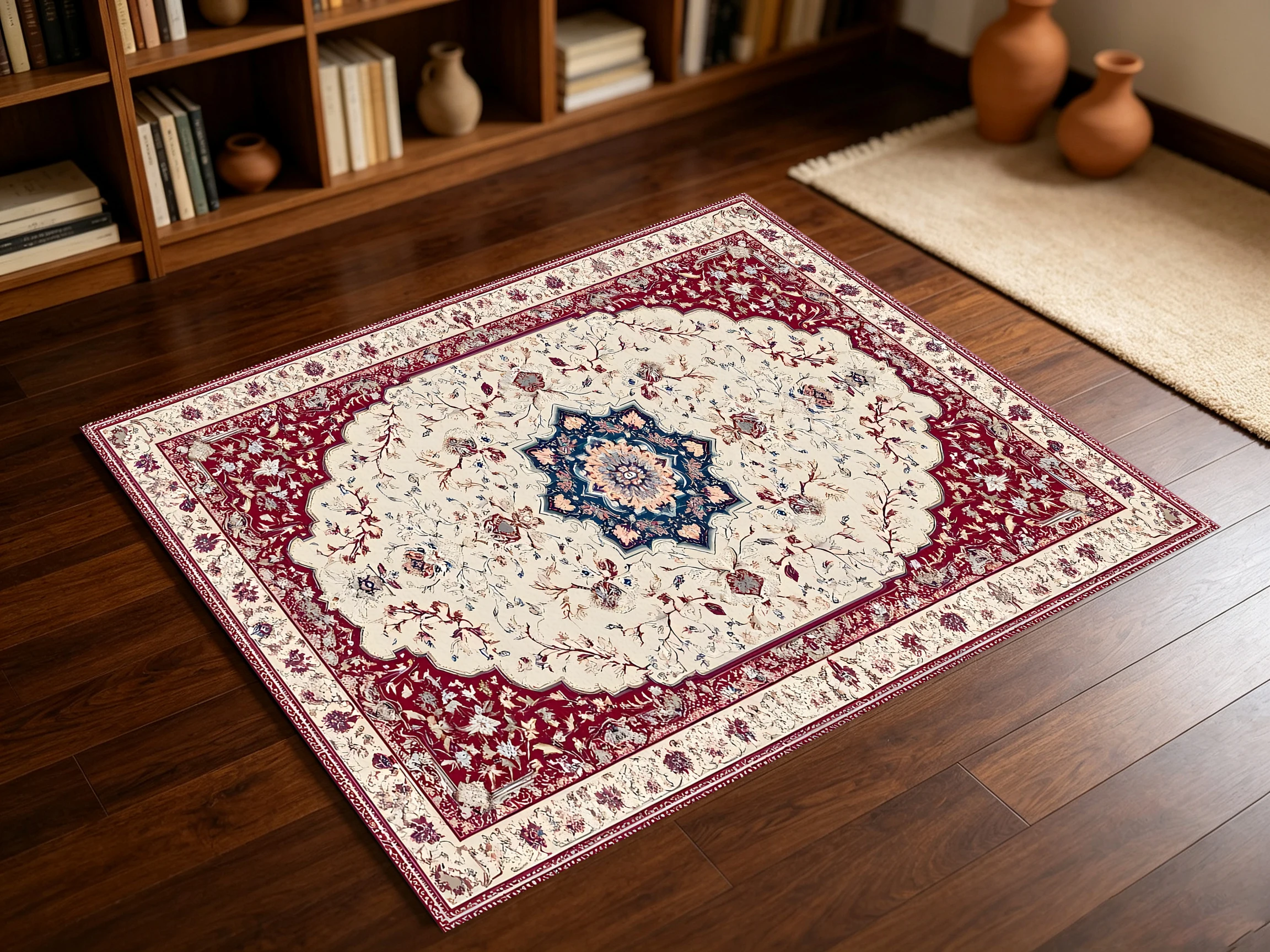 2D Large Rug with Retro Persian Star Pattern, Light Luxury Retro Style, Suitable for Living Room and Bedroom, One-Click Renovation for Autumn and Winter Decoration