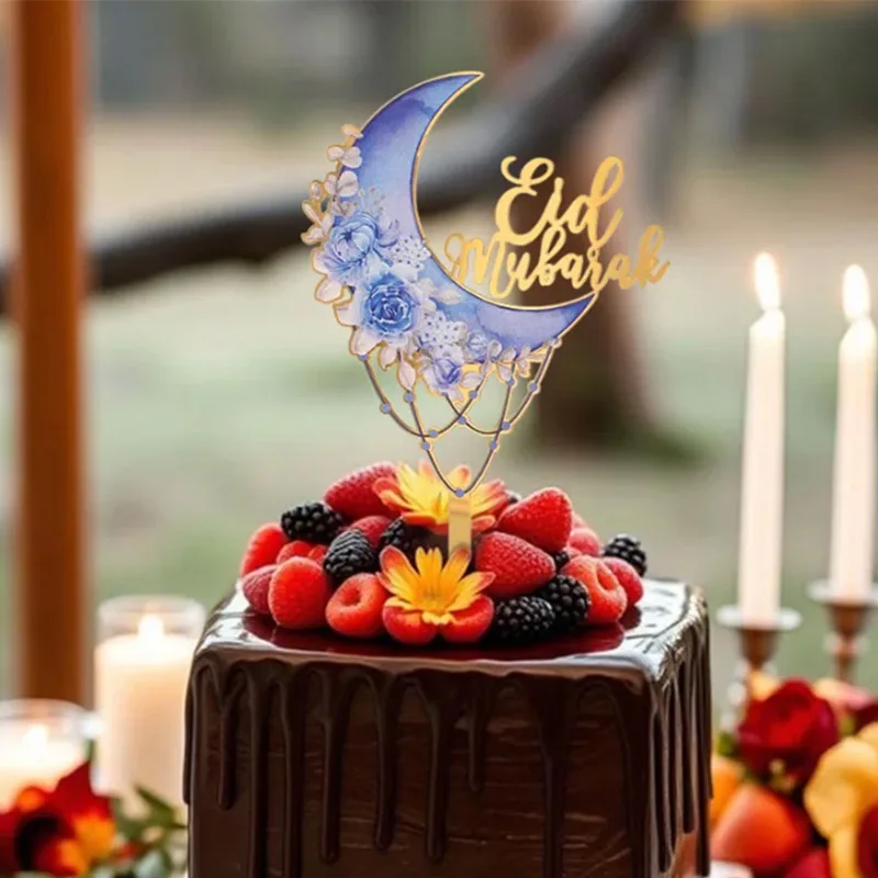 

Eid Mubarak Ramadan Acrylic Cake Topper Moon Flowers Cake Side Topper Decoration For Islamic Muslim Ramadan Party Decoration