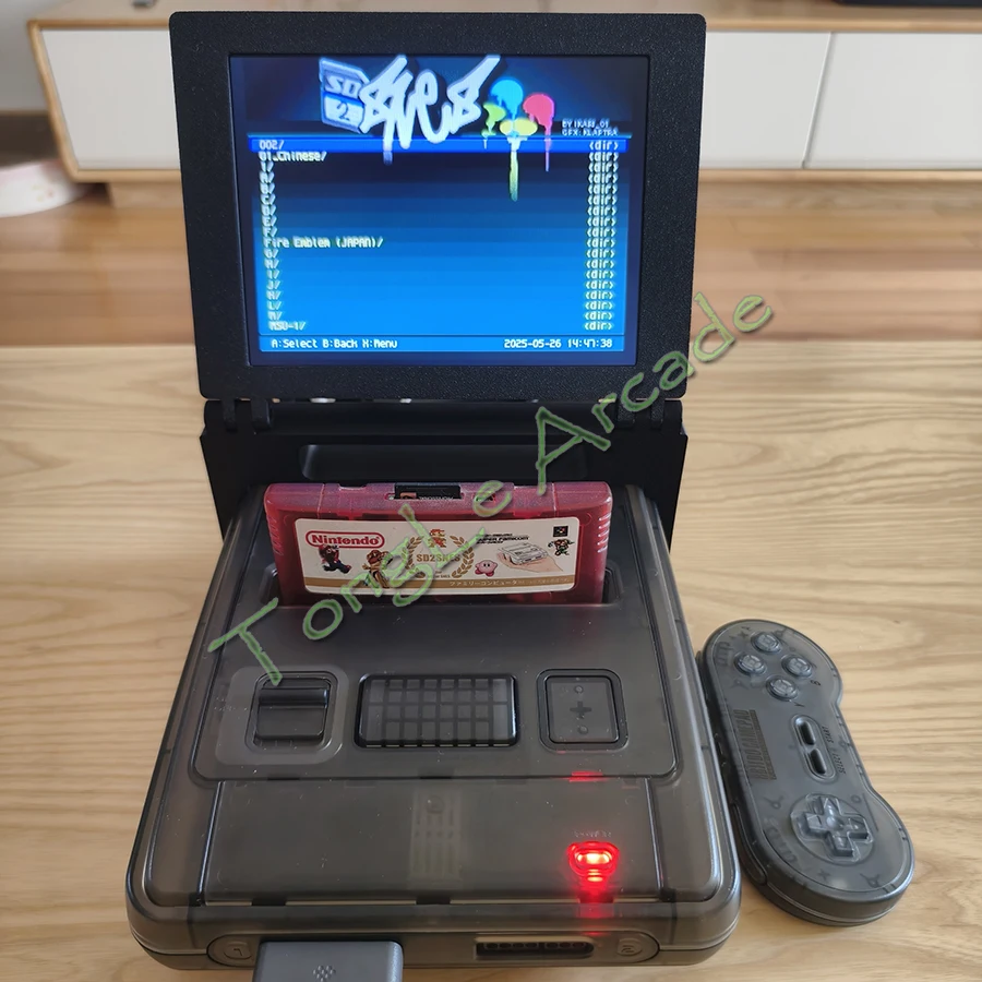 

Черная прозрачная игровая консоль Super Retro Hardware, для игрового картриджа SFC/SNES, поддержка 8-дюймового портативного складного монитора с ЖК-дисплеем 4:3