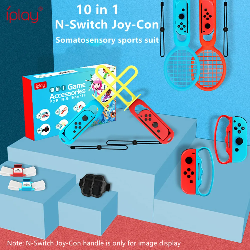 for Switch Sports 10 in 1 Somatosensory Sports Game Set Grip + Wrist Strap +Strap + Lightsaber + Tennis Racket for N-Switch JOY