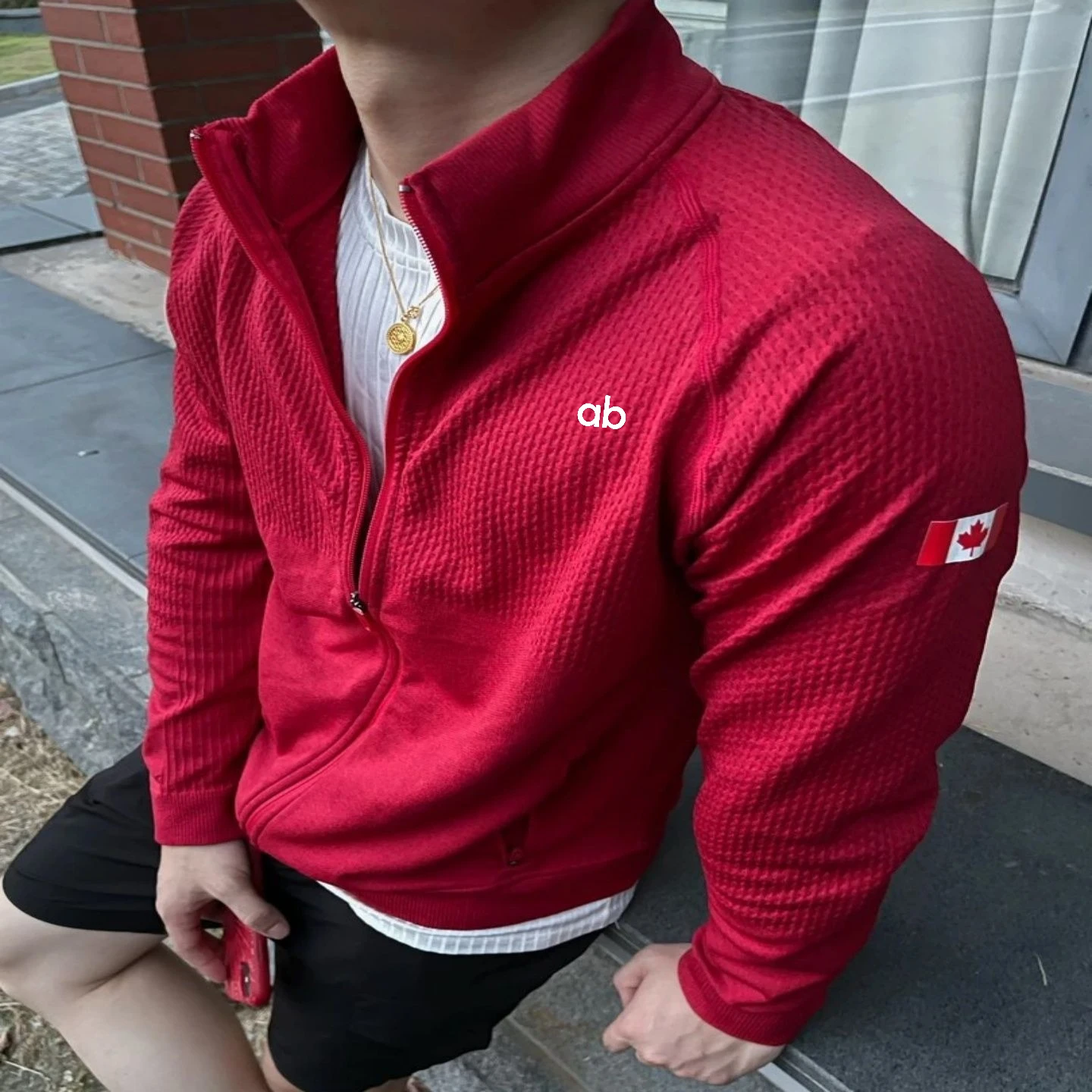 Men's Half Zip Textured Stand Collar Sweatshirt Urban Outdoor Sports Fitness Casual Base Layer Jacket Male Daily Sportswear